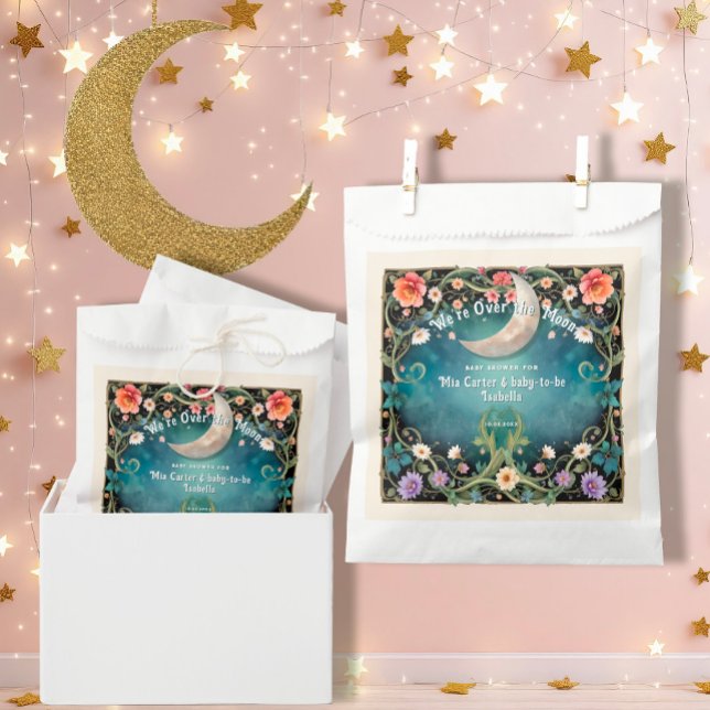 We're Over the Moon Pink Floral Girl Baby Shower Favour Bag (Creator Uploaded)