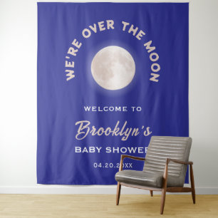 We're Over The Moon Simple Baby Shower Backdrop Tapestry