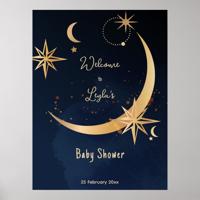 We're Over the Moon starry night Baby Shower welco Poster (Front)