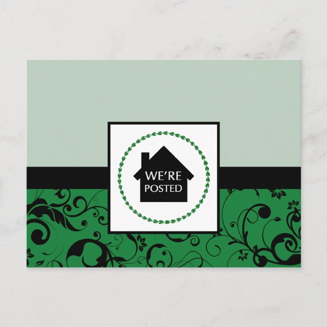 we're posted announcement : professional damask postcard (Front)