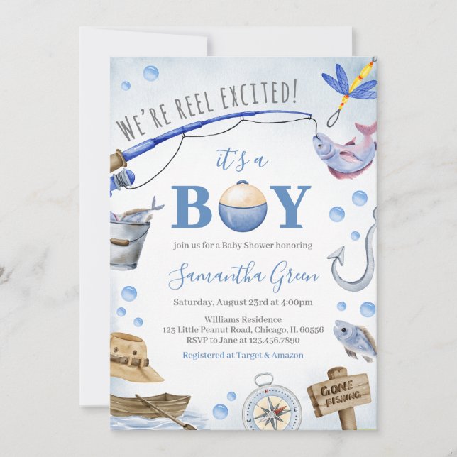 We're Reel Excited It's a Boy Baby Shower Invitation (Front)