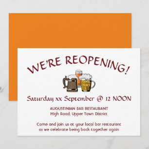 WE'RE REOPENING Bar Reunion Customisable ORANGE Invitation