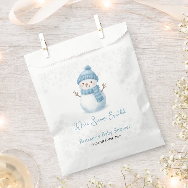 We're Snow Excited Snowmen Boy Baby Shower Favour Bag (Clipped)