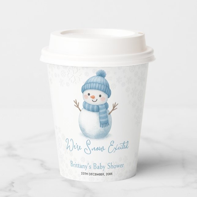 We're Snow Excited Snowmen Boy Baby Shower Paper Cups (Front)