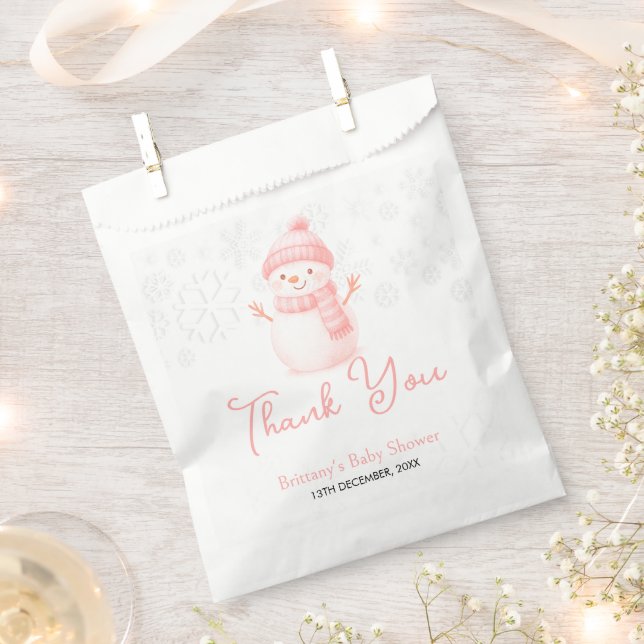We're Snow Excited Snowmen Girl Baby Shower Favour Bag (Clipped)