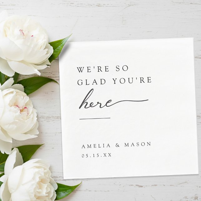 We're So Glad You're Here Minimal Paper Wedding  Napkin (We're So Glad You're Here Minimal Paper Wedding Napkins)