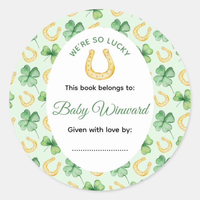 We're So Lucky Horseshoe St Patrick's Baby Shower Classic Round Sticker (Front)