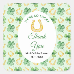 We're So Lucky Horseshoe St Patrick's Baby Shower Square Sticker