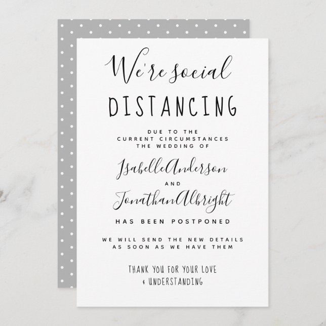 We're Social Distancing Stylish Postponed Wedding Invitation (Front/Back)
