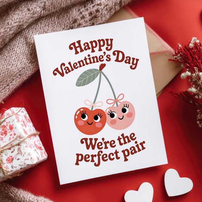 We're The Perfect Pair Cherry Valentine's Day Postcard (Creator Uploaded)