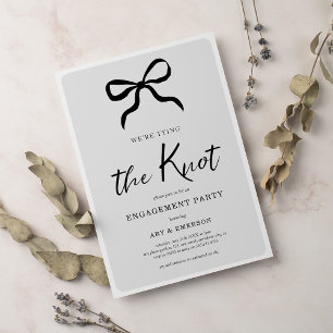 We're Tying the Knot Black Bow Engagement Party  Invitation