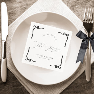 We're Tying the Knot Black Bow Engagement Party Napkin