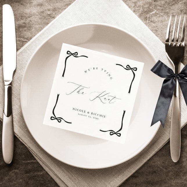 We're Tying the Knot Black Bow Engagement Party Napkin (Creator Uploaded)