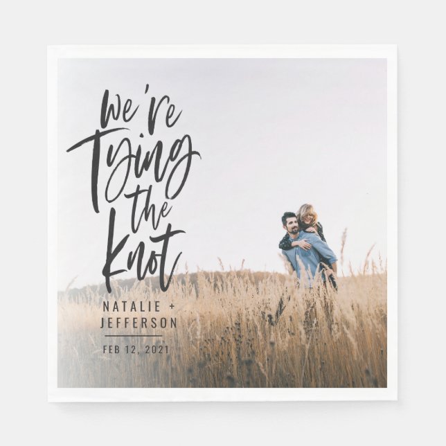 We're tying the knot engagement party napkin (Front)