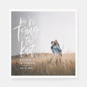 We're tying the knot engagement party napkin