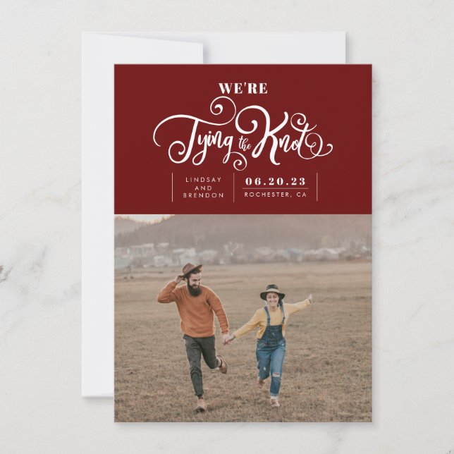 We're Tying The Knot Modern Save The Date Photo (Front)