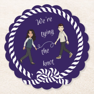 We're Tying The Knot Nautical Coloured Anime  Paper Coaster