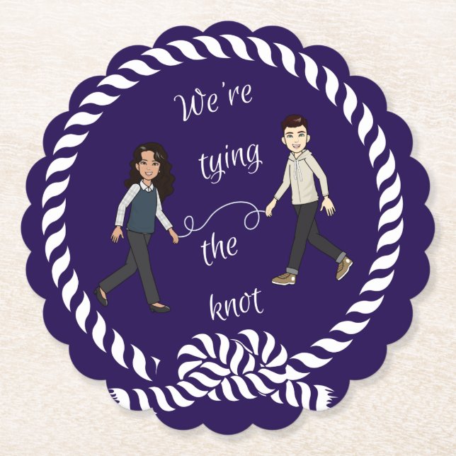 We're Tying The Knot Nautical Coloured Anime  Paper Coaster (Front)