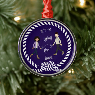 We're Tying The Knot Nautical Coloured Engaged Metal Ornament