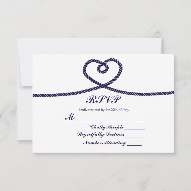 We're tying the Knot Nautical Rope Heart RSVP Card (Front)