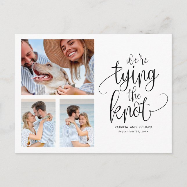 We're Tying The Knot Save The  Date Simple 3 Photo Postcard (Front)