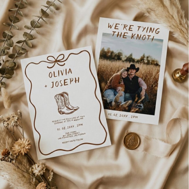 We're tying the knot Western Ranch Photo Wedding Invitation (Creator Uploaded)