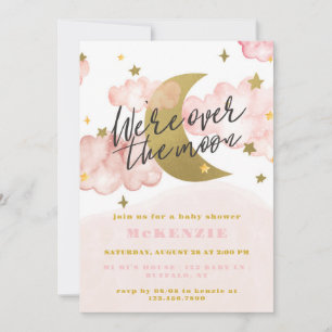 We'reOver The Moon Girl Baby Shower Invitation