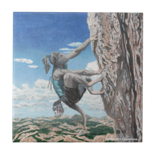 Wererat Girl Rock Climber Fantasy Art Ceramic Tile