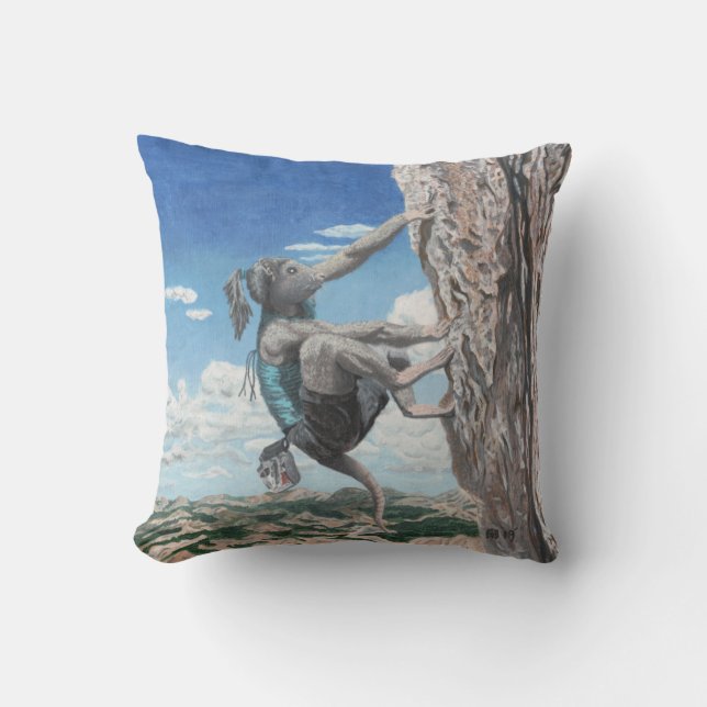 Wererat Girl Rock Climbing Throw Pillow (Front)