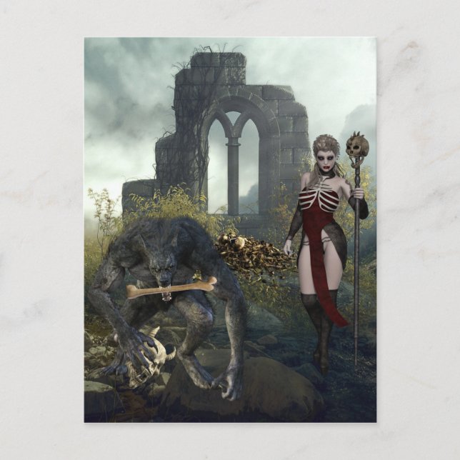 Werewolf and Vampire Halloween Scary Postcard (Front)