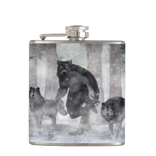 Werewolf and Wolves Hip Flask