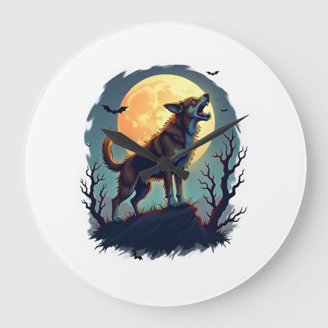 Werewolf Beagle Howl Large Clock (Front)