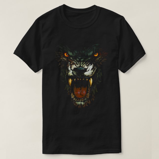Werewolf Face Lycan Gothic Horror Occult Scary Hal T-Shirt (Design Front)