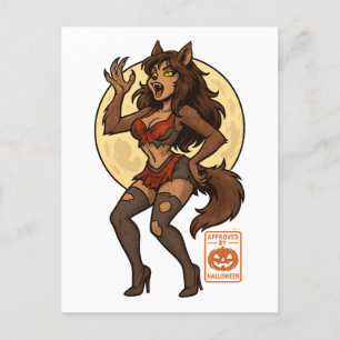 Werewolf Girl Cartoon Holiday Postcard