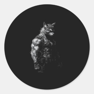 Werewolf Gym Workout Fitness Bodybuilding Weightli Classic Round Sticker