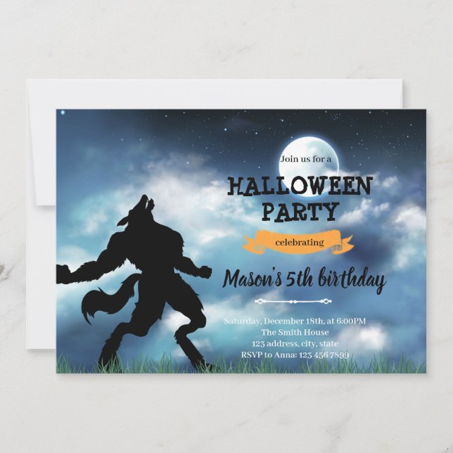 Werewolf halloween birthday invitation (Front)