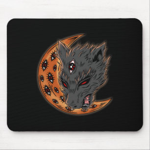 Werewolf Halloween Crescent Moon Horror Eyes Goth Mouse Pad
