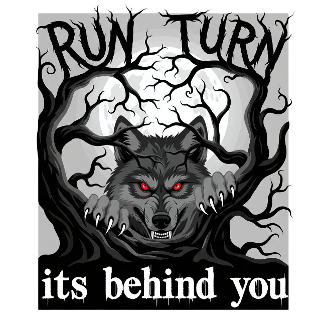 Werewolf Halloween Horror Design Run Turn Ai-Art   T-Shirt (Creator Uploaded)