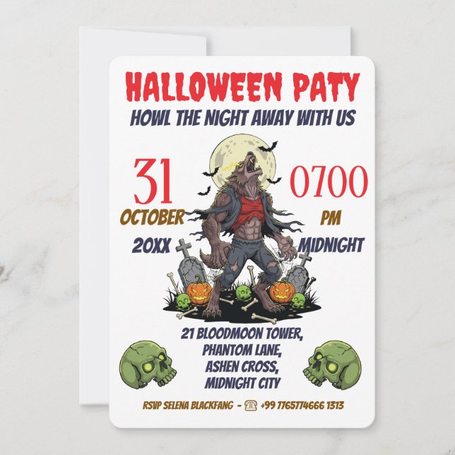 🎃 Werewolf Halloween Invite Card 🐺 (Front)