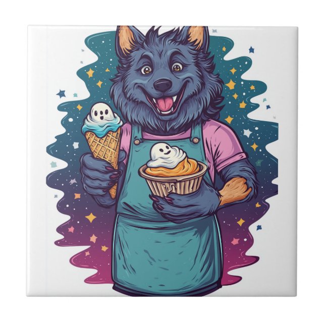 Werewolf Ice Cream Stand Ceramic Tile (Front)