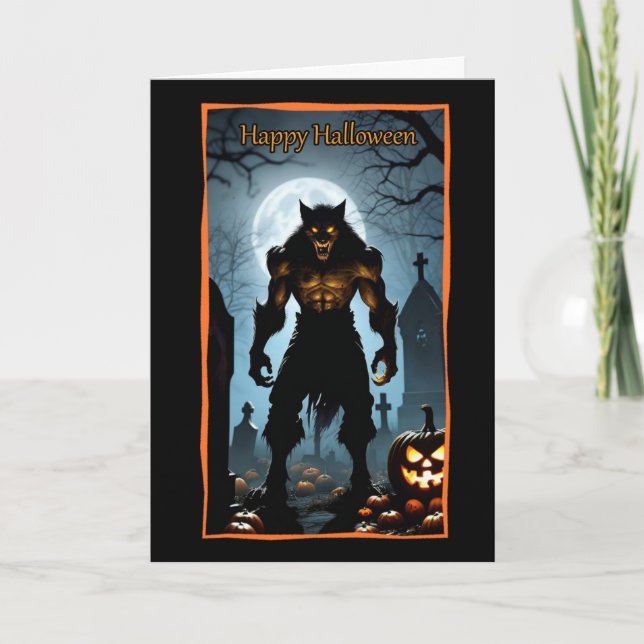 Werewolf in Cemetery Halloween Card (Front)