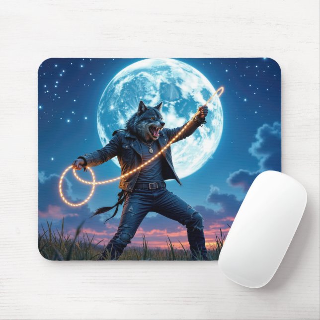 Werewolf Lassoing the Moon Mouse Pad (With Mouse)