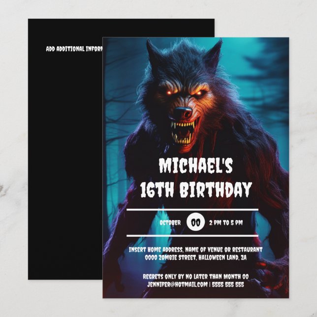 Werewolf man night forest halloween birthday adult invitation (Front/Back)