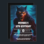 Werewolf man night forest halloween birthday adult invitation<br><div class="desc">Unleash Your Inner Monster with the Ultimate Scary Invitation! Dive into the dark, spooky fun this Halloween with our chilling 5x7 digital invitation, designed for those who revel in the macabre. A ghastly werewolf with glowing eyes and large ominous fangs is standing in a forest at night staring directly at...</div>