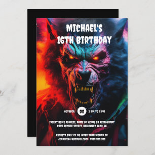 Werewolf monster adults halloween scary creatures invitation