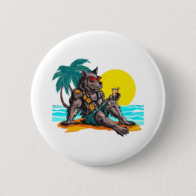 werewolf on vacation 6 cm round badge (Front)