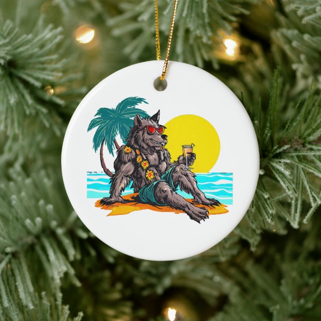 werewolf on vacation ceramic ornament (Tree)