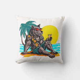 werewolf on vacation cushion