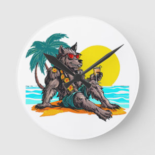 werewolf on vacation round clock