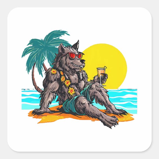 werewolf on vacation square sticker (Front)
